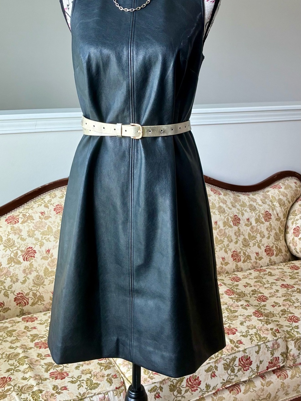 J.Crew Sleeveless Black Faux Leather  Shift Dress -Mini Dress Size 4